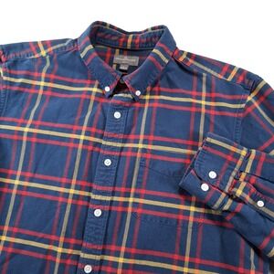 L.L. Bean Signature Flannel Shirt Mens L Blue Plaid Slim Fit Heavyweight Cotton